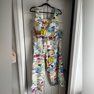 White Multicolor Printed Jumpsuit - Women's Vacation Print